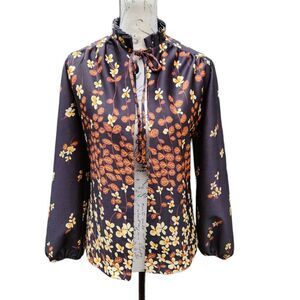 Women’s Black Vintage Floral‎ Cottagecore Tie Front Cardigan Size Small